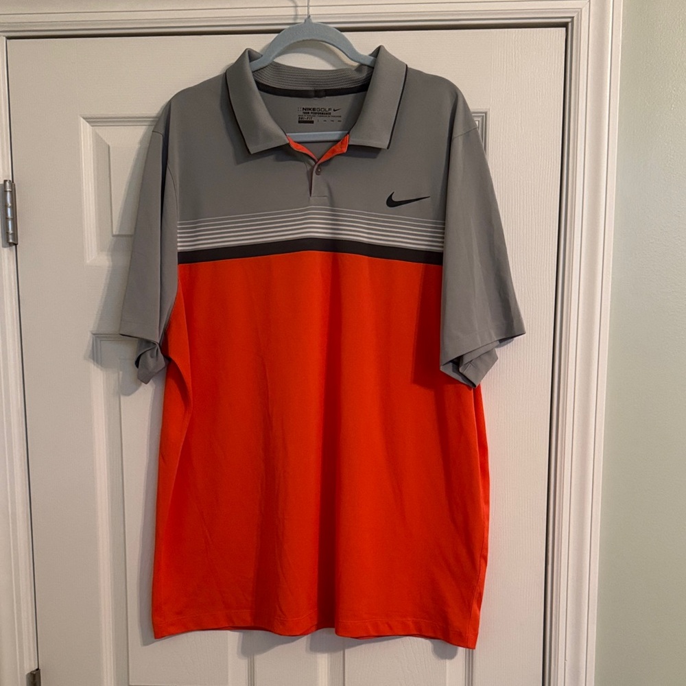 Nike Men's Polo Shirt in Gray and Orange